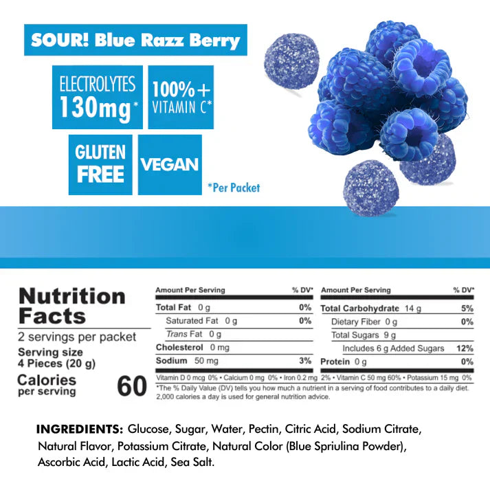 BonkBreaker Electrolytes Energy Chews 8ct. Packet - Sour Blue Razz Berry