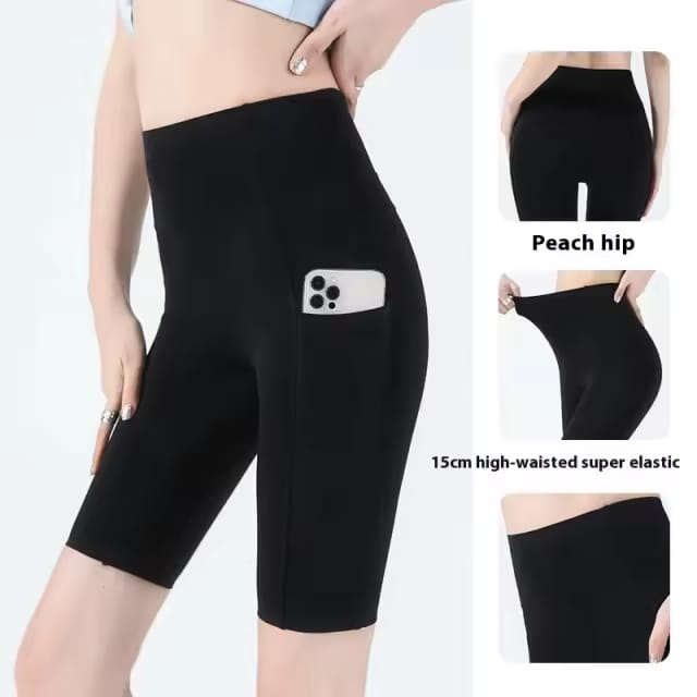 Segoi Women Compressed Sports Shorts - High waisted, compression shorts, comfortable and good quality - ES10755 - BLACK