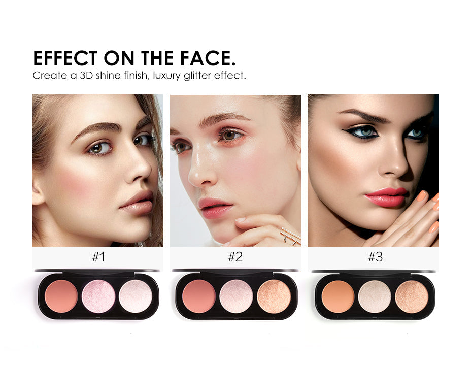 Focallure 3 Color Blusher & Highlighter Palette - 3# - FA26 - Water and Smudge Proof