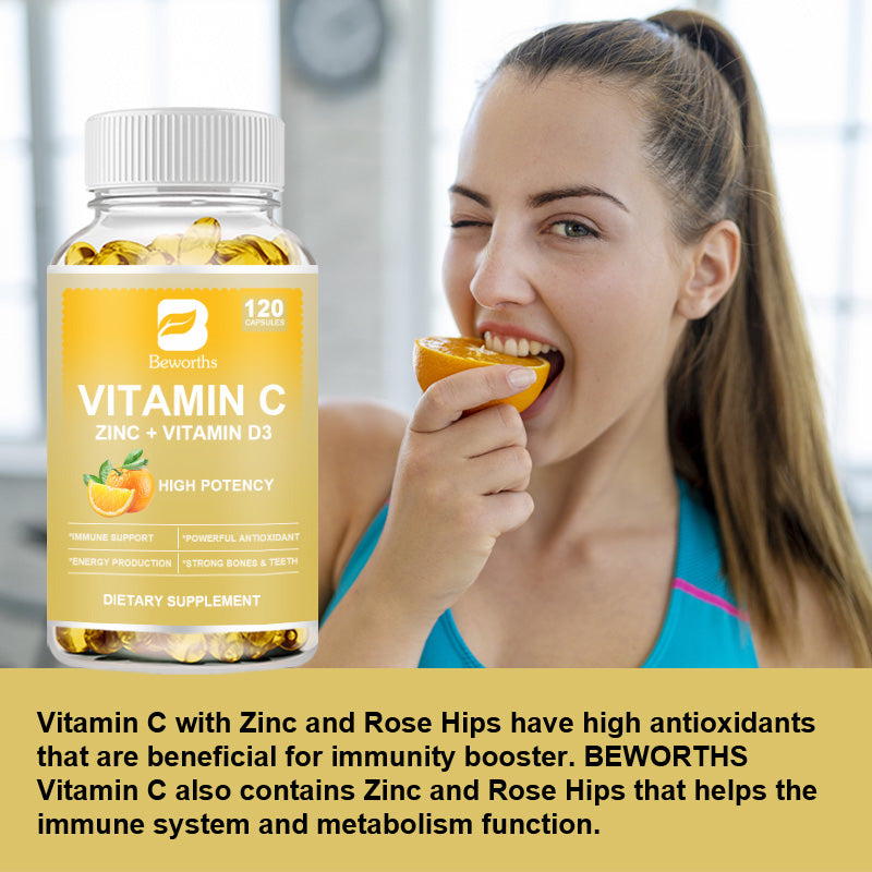 Beworths 100MG VITAMIN C CAPSULES WITH ZINC + D3 - 30 pcs