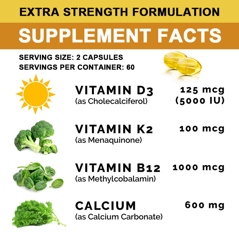 Beworths CALCIUM 600MG WITH D3, K2, B12 - 60 pcs