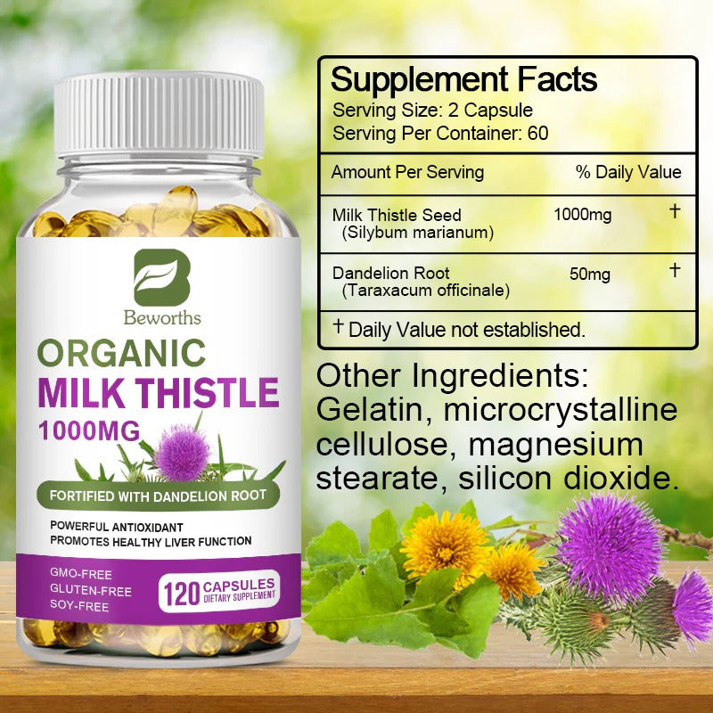 Beworths Milk Thistle Extract Capsules -Herbal Dietary Supplement 1000mg