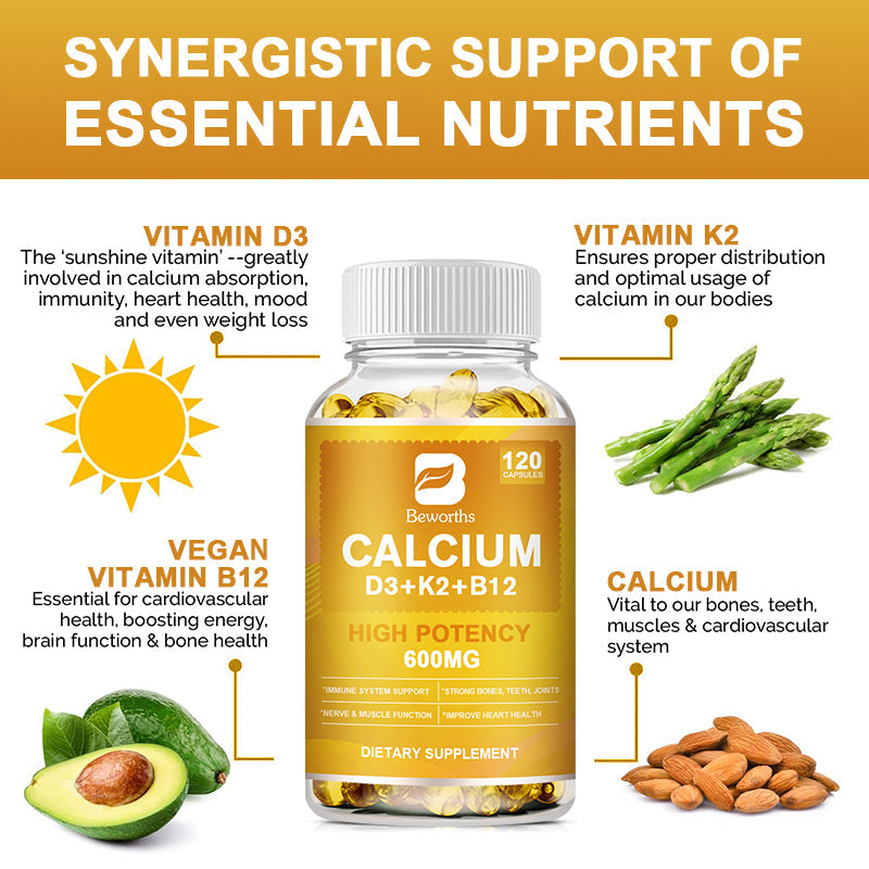 Beworths CALCIUM 600MG WITH D3, K2, B12 - 60 pcs