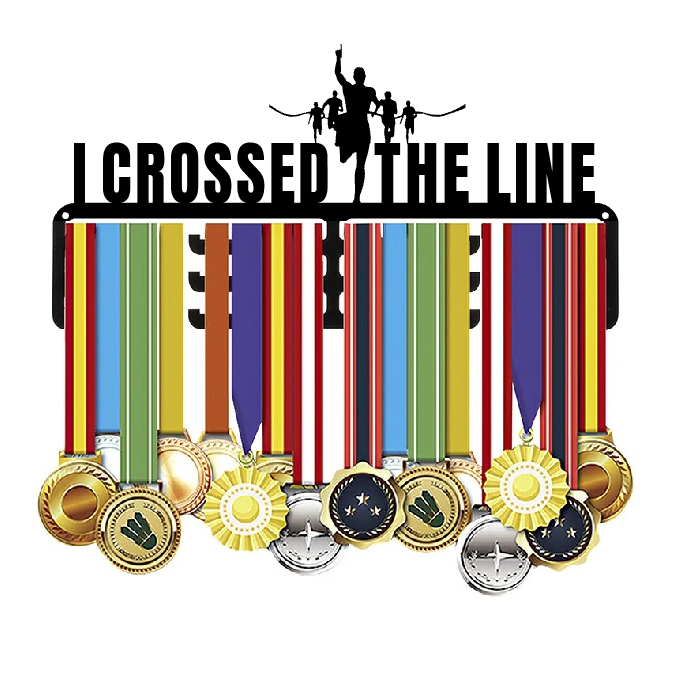 Segoi I CROSSED THE LINE Medal Hanger (Metal) - very strong and beautiful display of medals