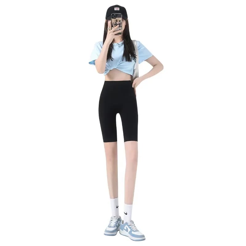 Segoi Women Compressed Sports Shorts - High waisted, compression shorts, comfortable and good quality - ES10755 - BLACK
