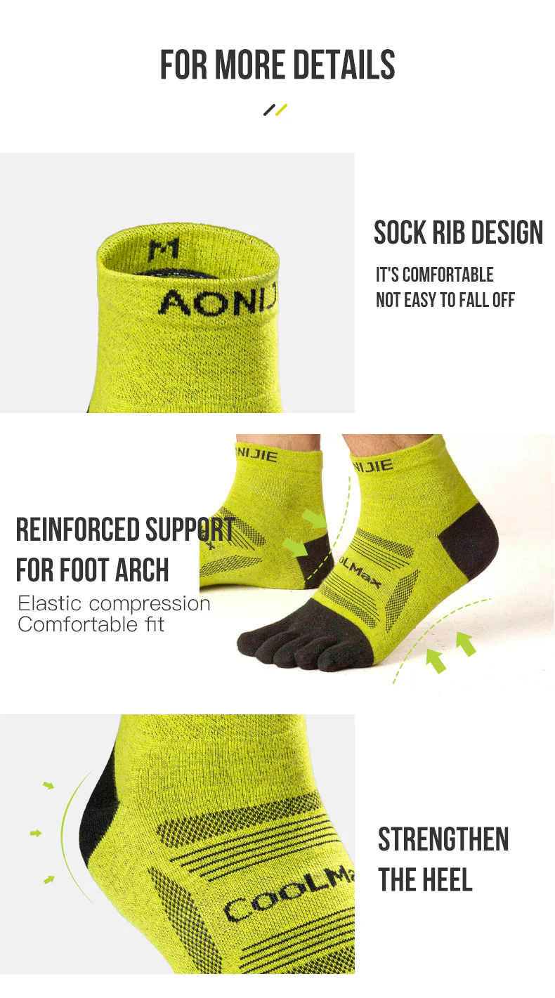 Aonijie E4840 SPORTS FIVE FINGER SOCKS Set of 3 Model no. E4840 QUARTER