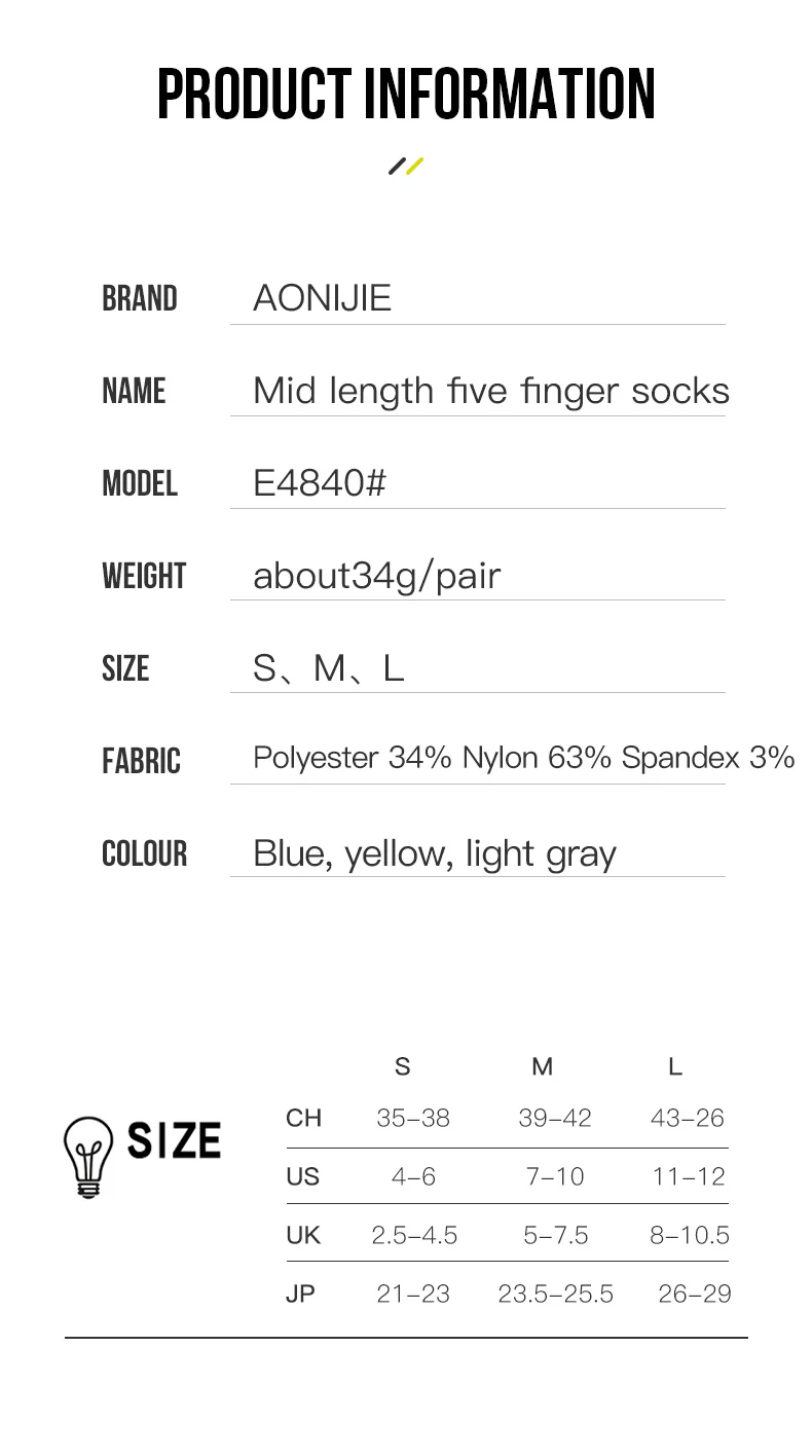 Aonijie E4840 SPORTS FIVE FINGER SOCKS Set of 3 Model no. E4840 QUARTER