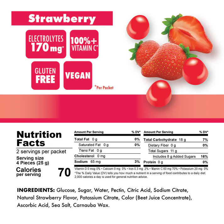 BonkBreaker Electrolytes STRAWBERRY W/ CAFFEINE Energy Chews - 8ct. Packet