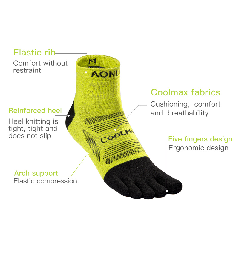 Aonijie E4840 Mid-length Running TOE SOCKS 3 Pairs Breathable - SMALL