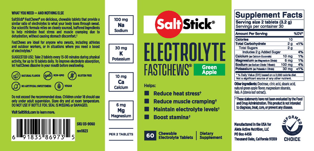 Saltstick Electrolyte Green Apple Fastchews - packet 10ct
