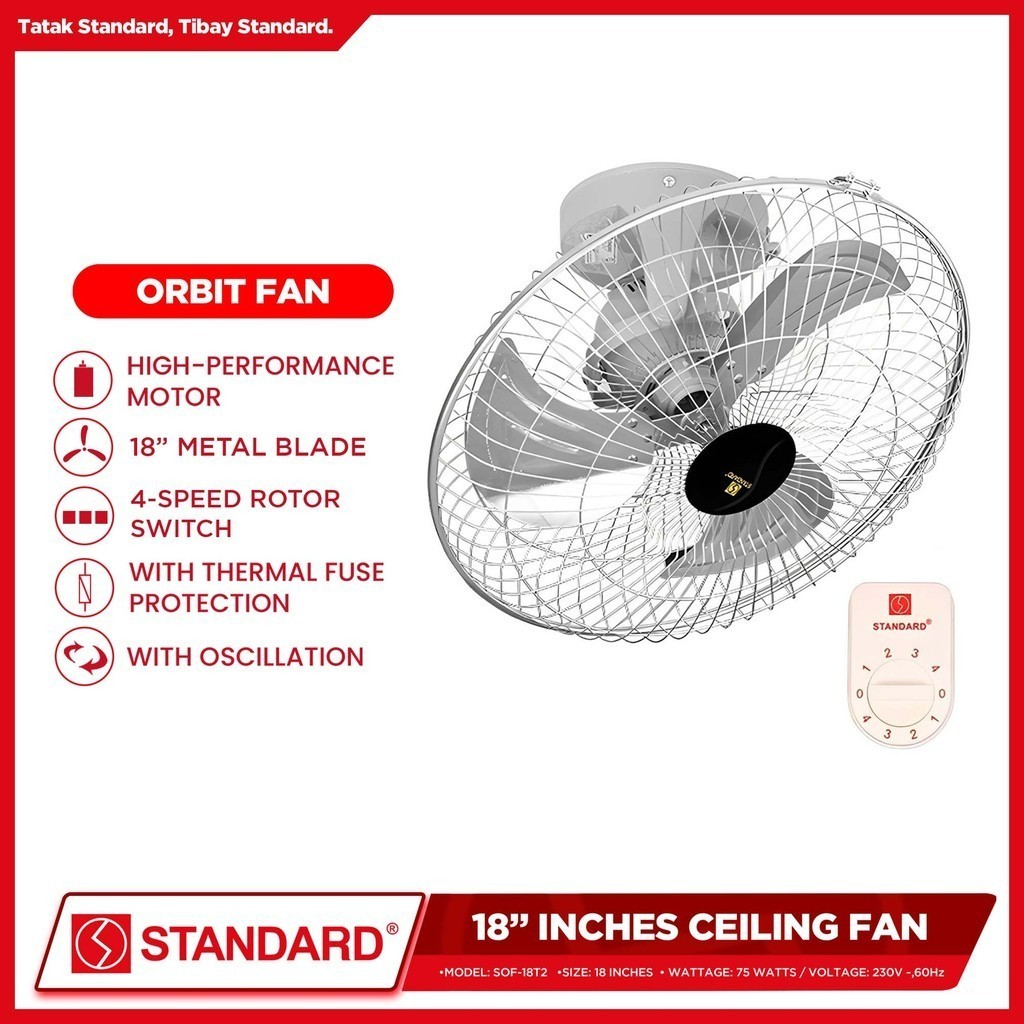 STANDARD ORBIT Ceiling FAN 18" - Metal Blade (4 Speed Switch)