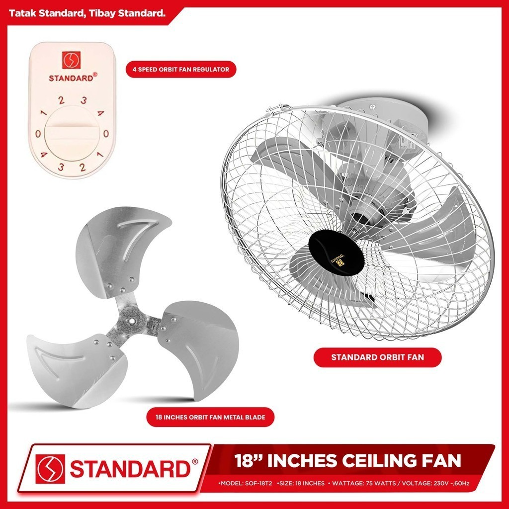 STANDARD ORBIT Ceiling FAN 18" - Metal Blade (4 Speed Switch)
