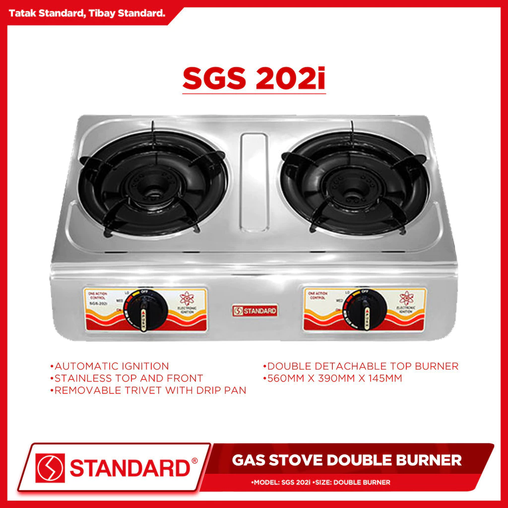 STANDARD GAS STOVE DOUBLE BURNER LPG Automatic Ignition Stainless Steel - (BURNER ONLY)