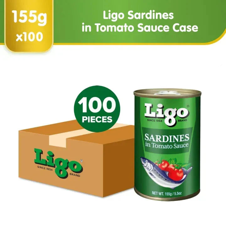 Ligo Sardines in Tomato Sauce 155g (Case of 100pcs) - Rich in Calcium, Protein and Lycopene
