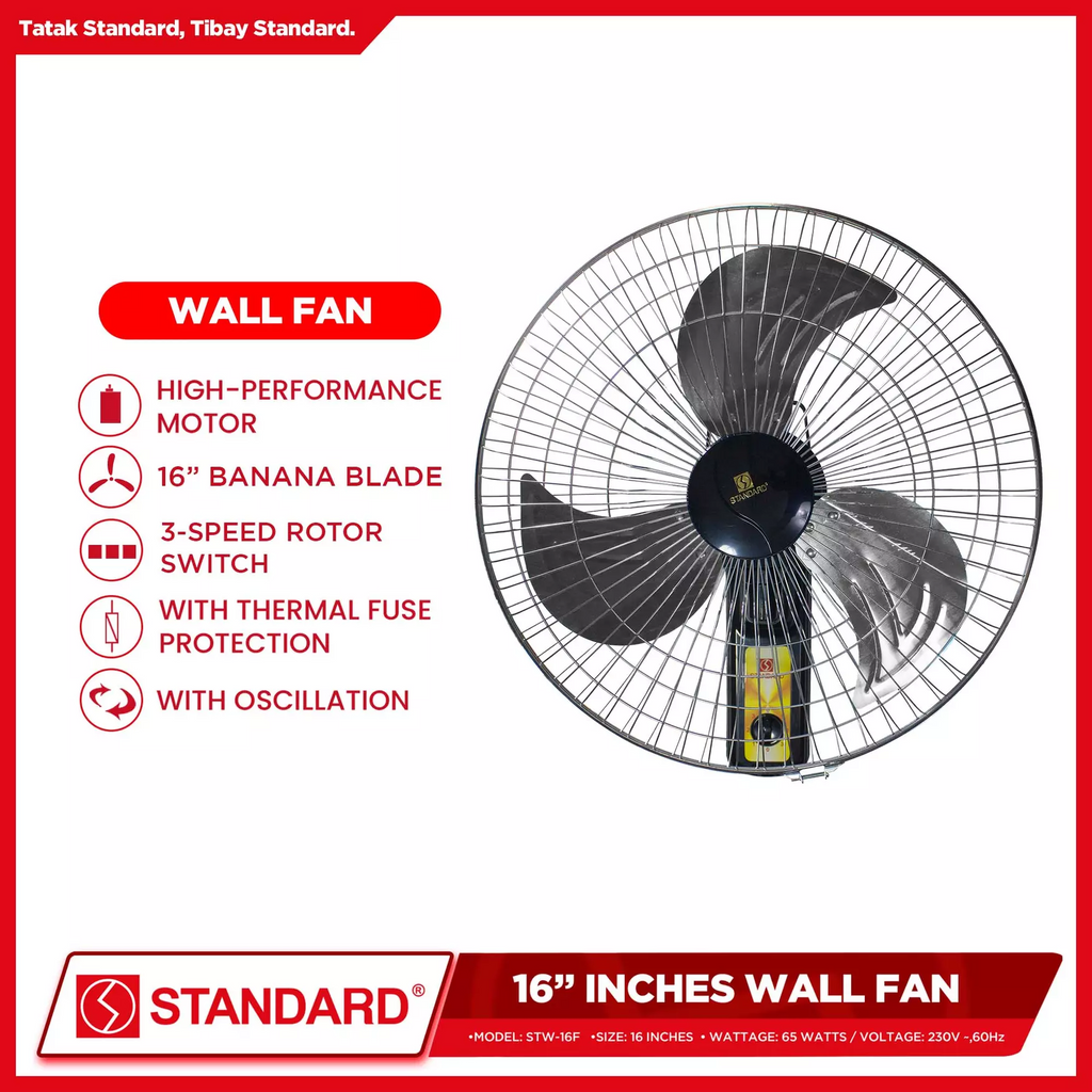STANDARD ELECTRIC FAN 16" - Wall Fan  Metal Blade