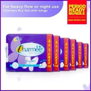 Charmee Sanitary Napkin Dry Net Heavy Flow with wings 8's x 36 packs - 1 case
