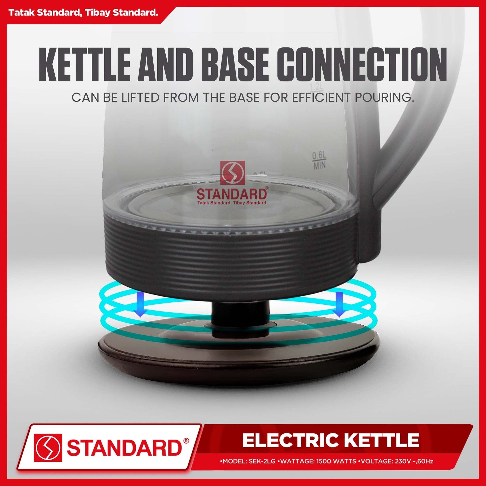 STANDARD ELECTRIC KETTLE 2L 1500W - GLASS