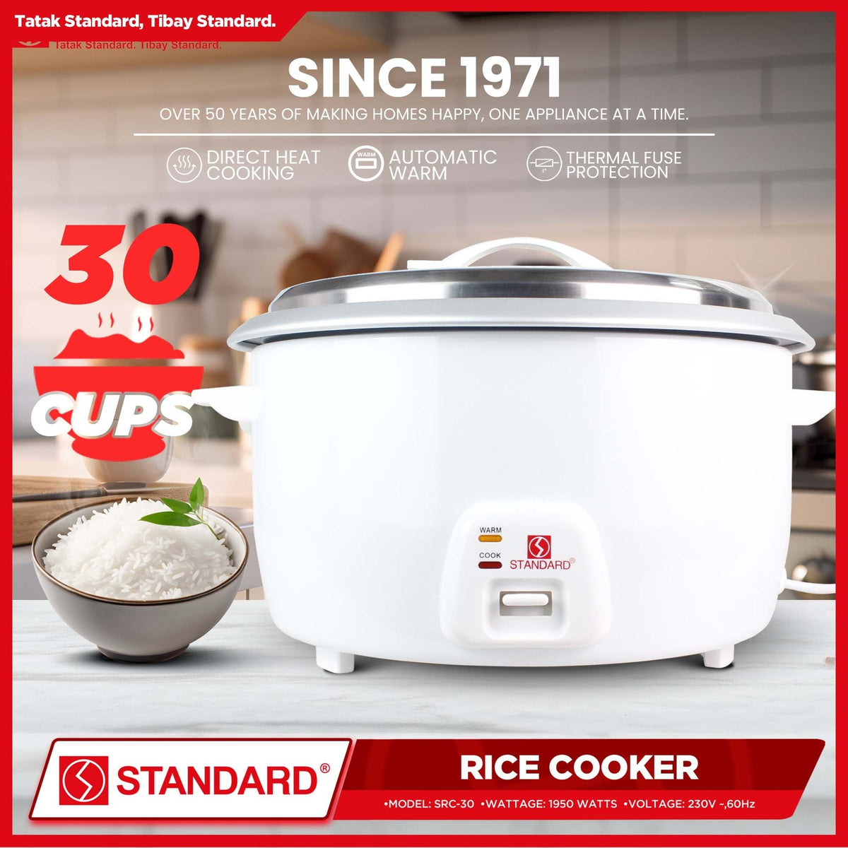 Capacity Rice Cooker Logo STANDARD Large Capacity Commercial RICE COOKER (1950W) 5.6L/30Cups ...
