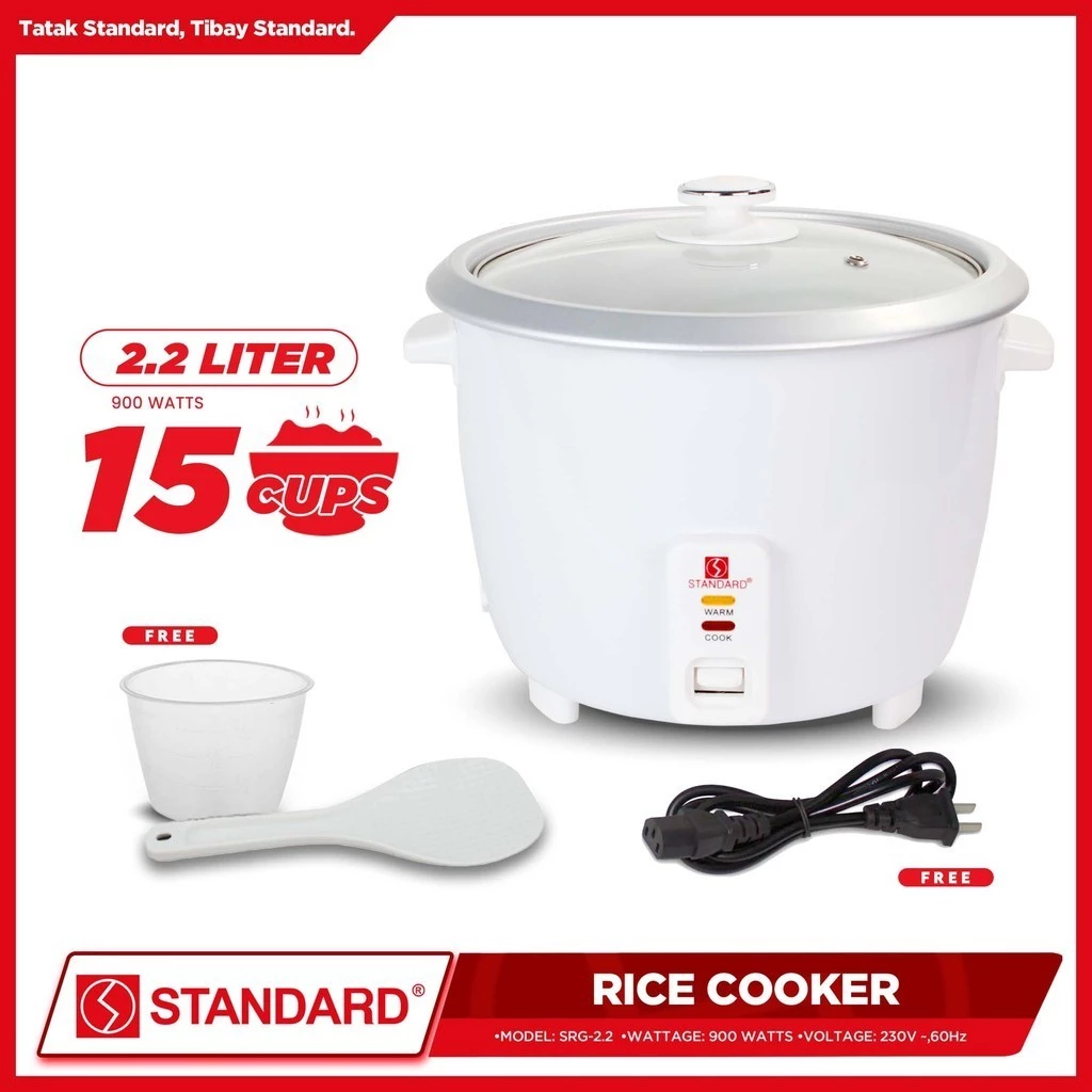 STANDARD RICE COOKER 900W - 2.2L Plain White 15 Cups
