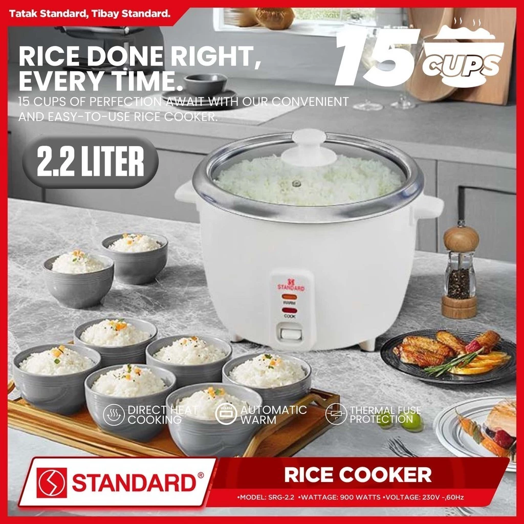STANDARD RICE COOKER 900W - 2.2L Plain White 15 Cups