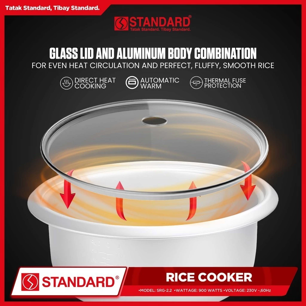 STANDARD RICE COOKER 900W - 2.2L Plain White 15 Cups