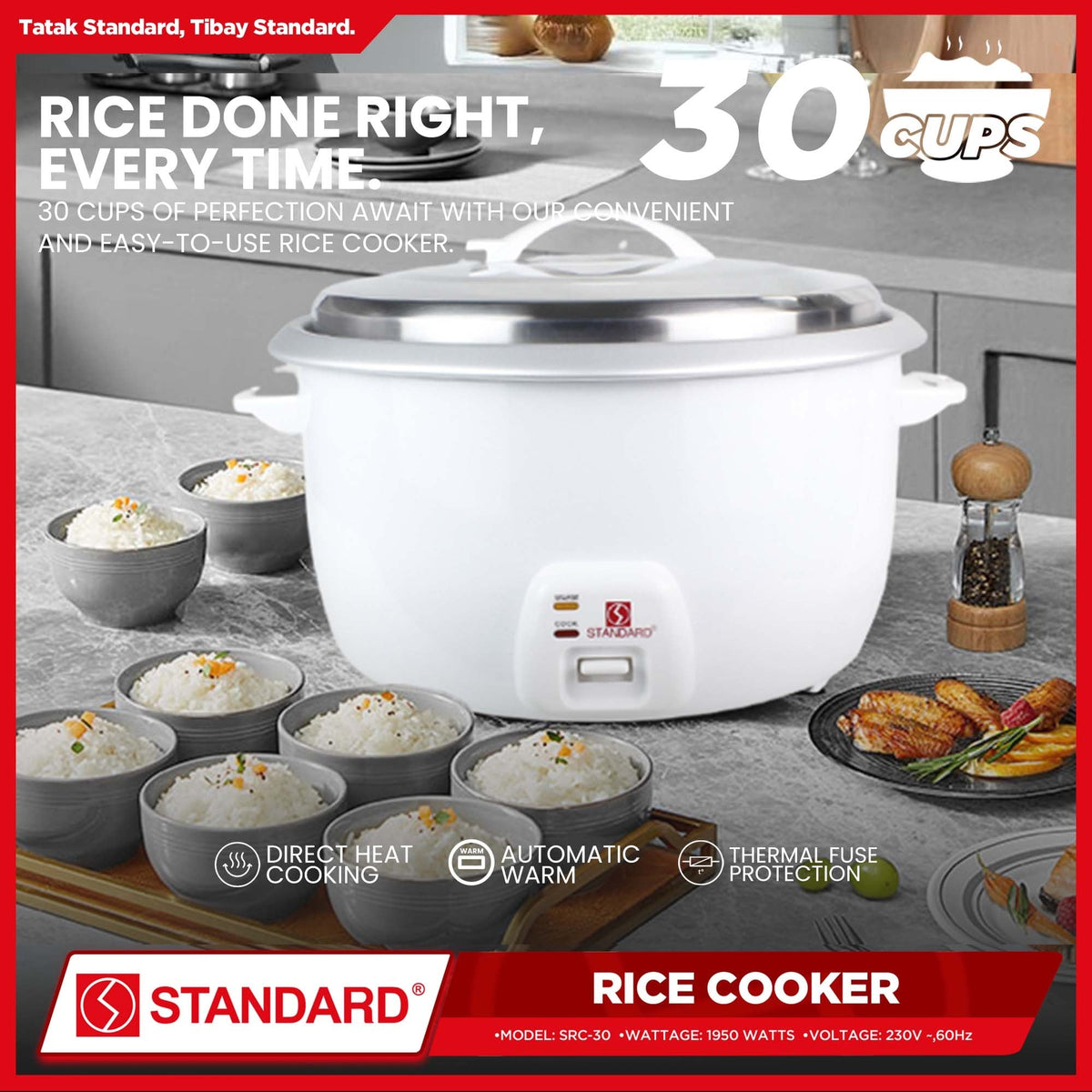Capacity Rice Cooker Logo STANDARD Large Capacity Commercial RICE COOKER (1950W) 5.6L/30Cups ...