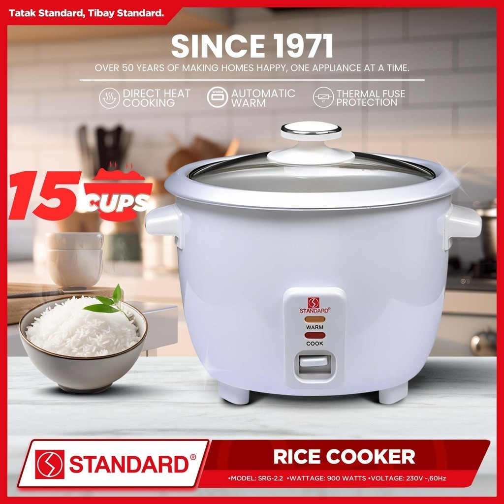 STANDARD RICE COOKER 900W - 2.2L Plain White 15 Cups