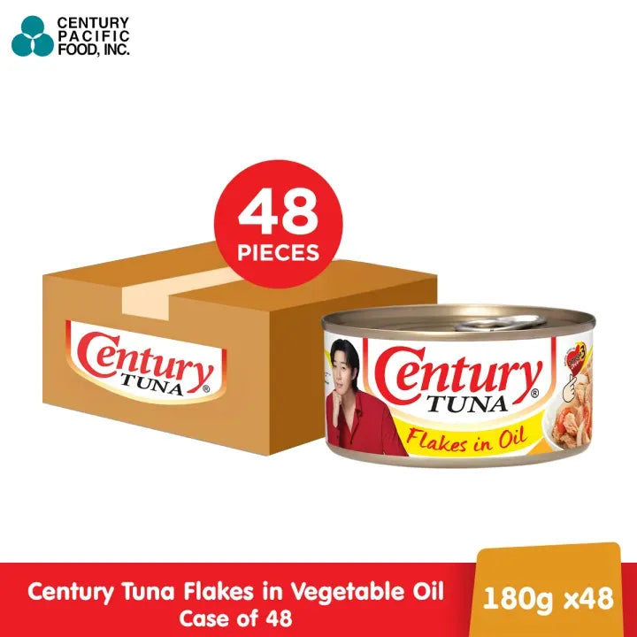 Century Tuna Flakes in Vegetable Oil 180g (Case of 48pcs) - Protein, Omega 3 DHA, No Preservatives