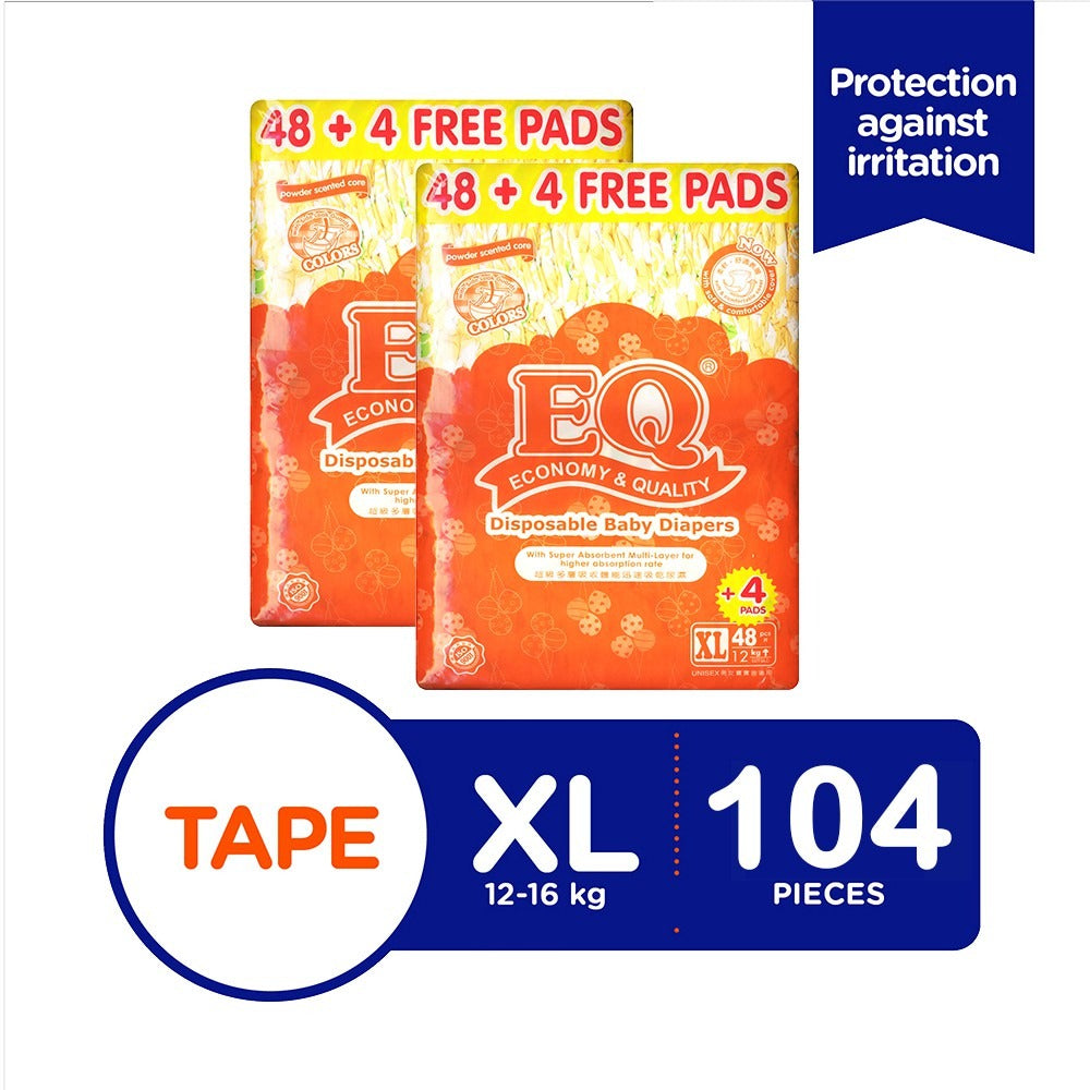 EQ Colors Jumbo Pack Tape Baby Diapers 52's - X Large