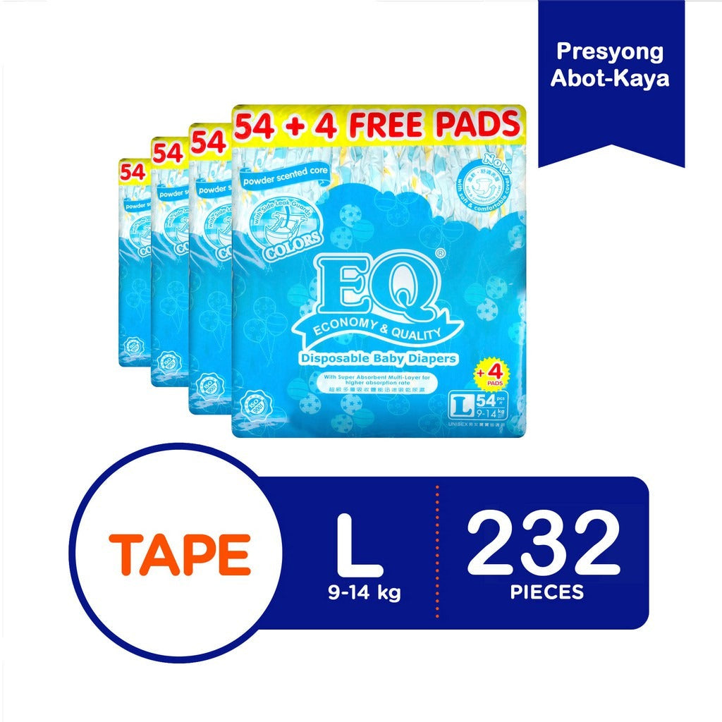 EQ Colors Jumbo Pack Tape Baby Diapers 58's - Large
