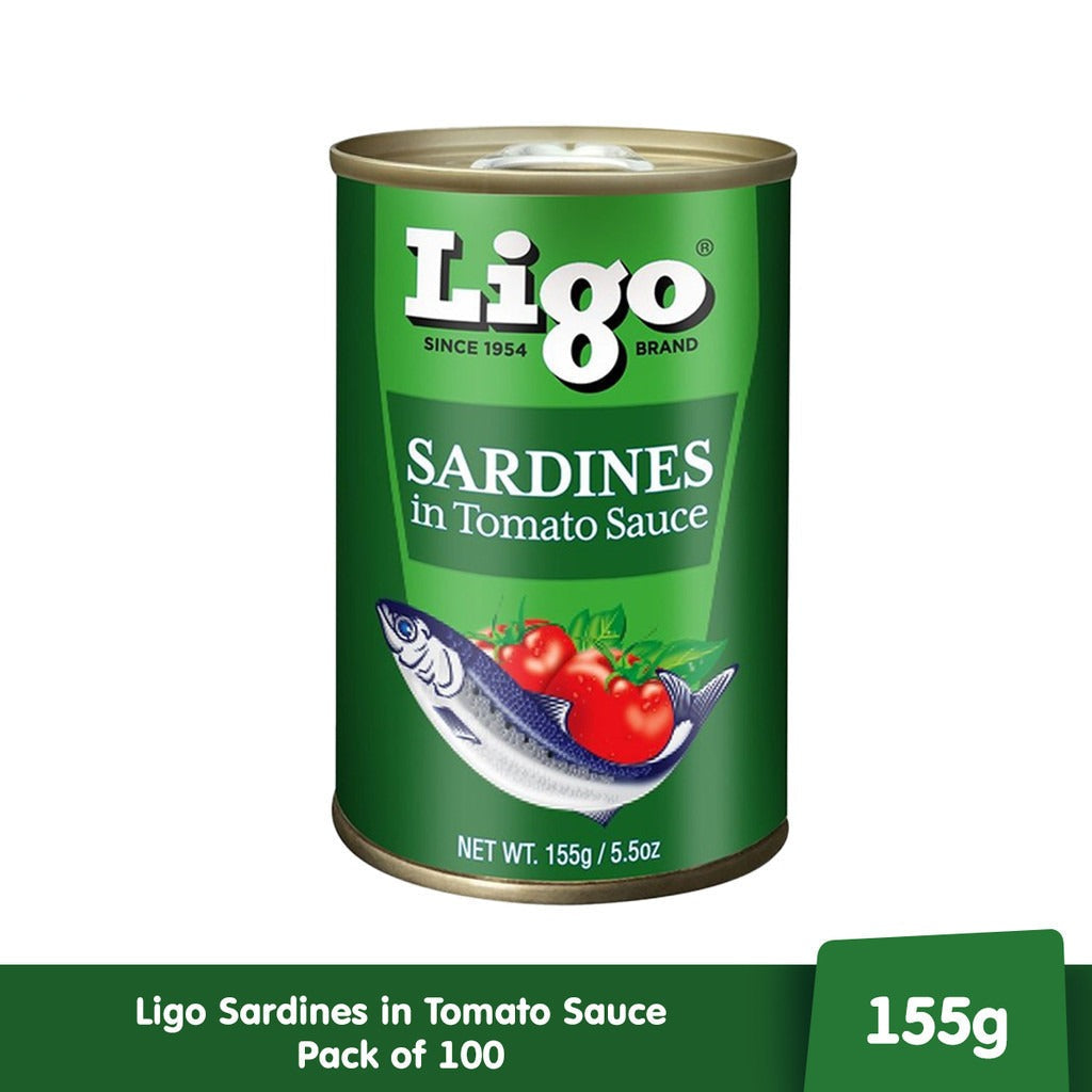 Ligo Sardines in Tomato Sauce 155g (Case of 100pcs) - Rich in Calcium, Protein and Lycopene