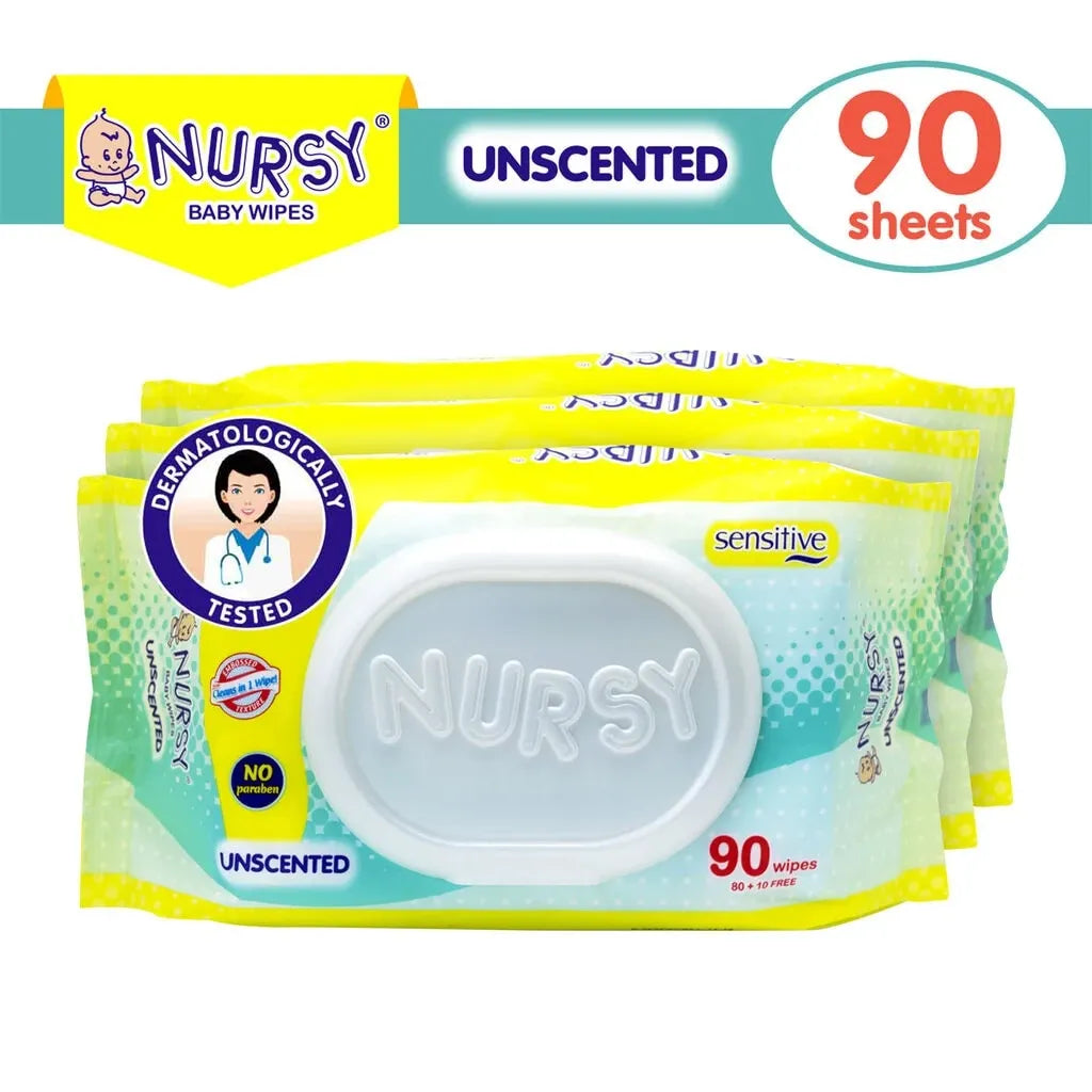 Bundle of 4 or 24 - Nursy Baby Wipes Unscented 90's