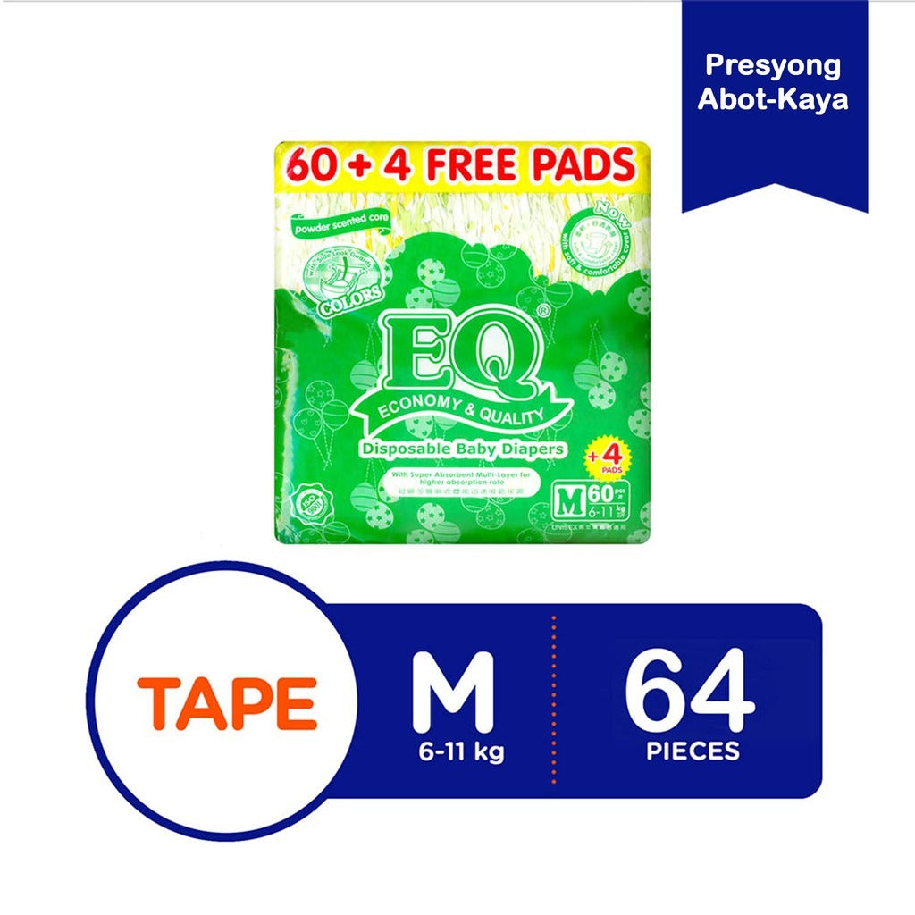 EQ Colors Jumbo Pack 64's Tape Baby Diapers - Medium