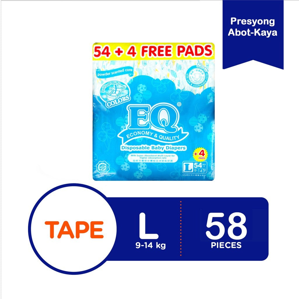 EQ Colors Jumbo Pack Tape Baby Diapers 58's - Large