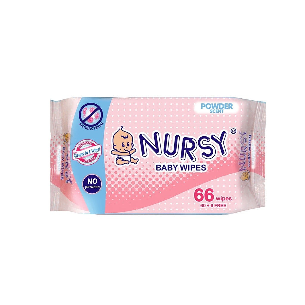 BUNDLE OF 2 or 6 -  Nursy Baby Wipes in Powder Scent 4 pcs x 66 wipes