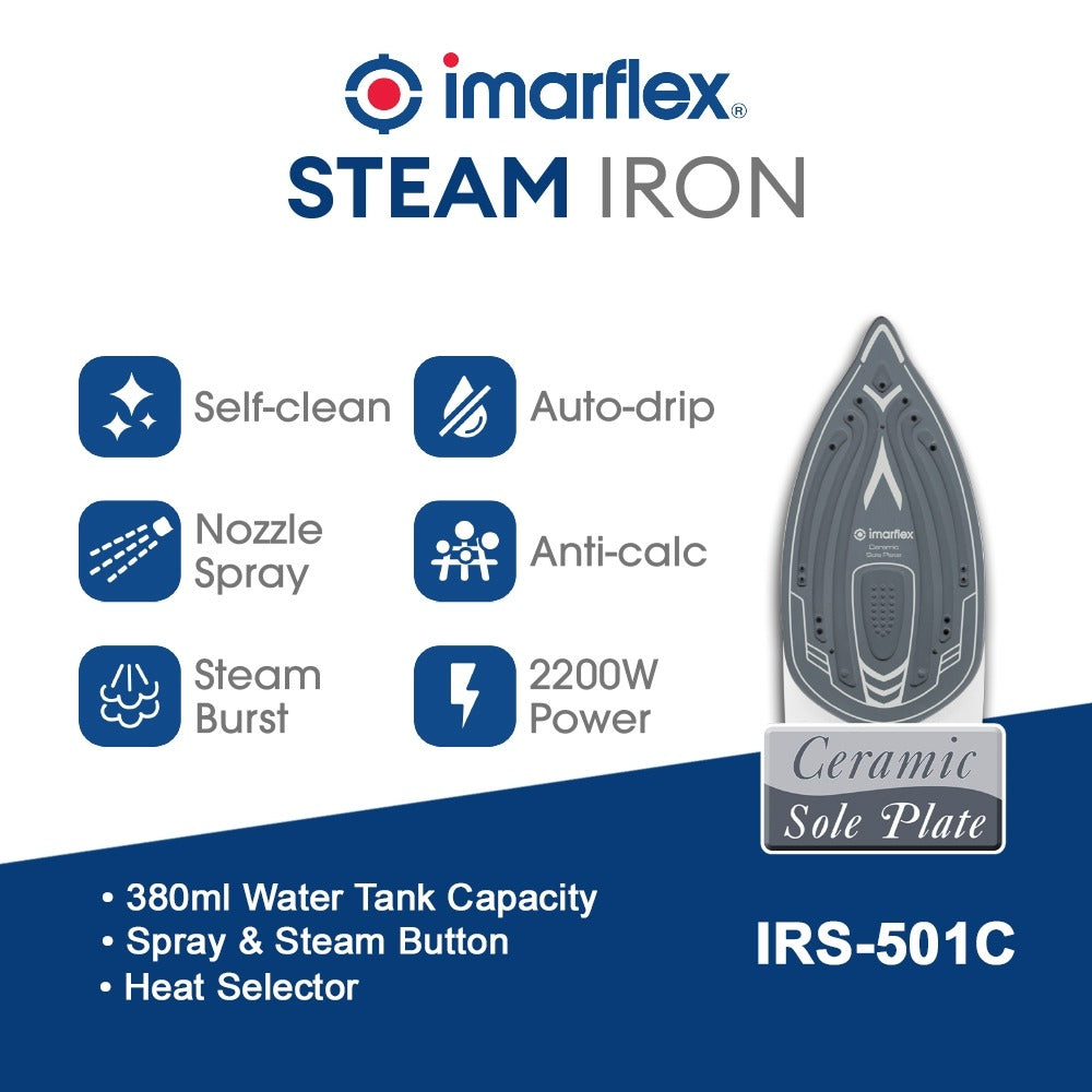 IMARFLEX Steam Flat Iron IRS-501C - CERAMIC SOLEPLATE