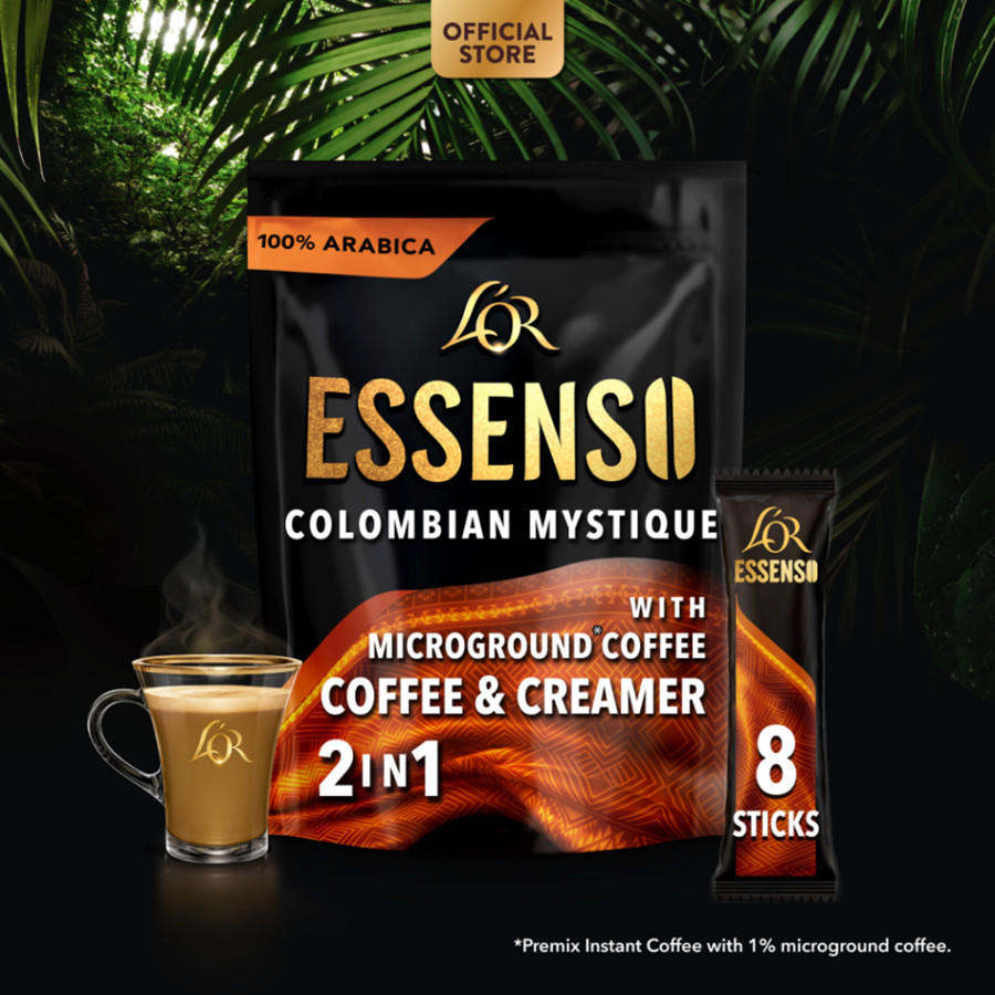 1 CASE - L'OR ESSENSO Colombian Mystique with Microground instant 2in1 Coffee (16g x 8pcs)- 24packs