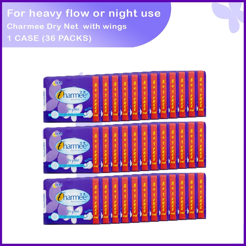 Charmee Sanitary Napkin Dry Net Heavy Flow with wings 8's x 36 packs - 1 case