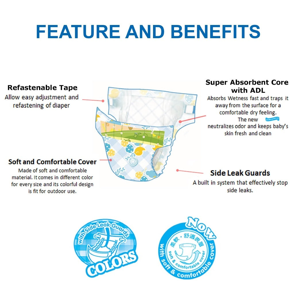 EQ Colors Jumbo Pack 64's Tape Baby Diapers - Medium