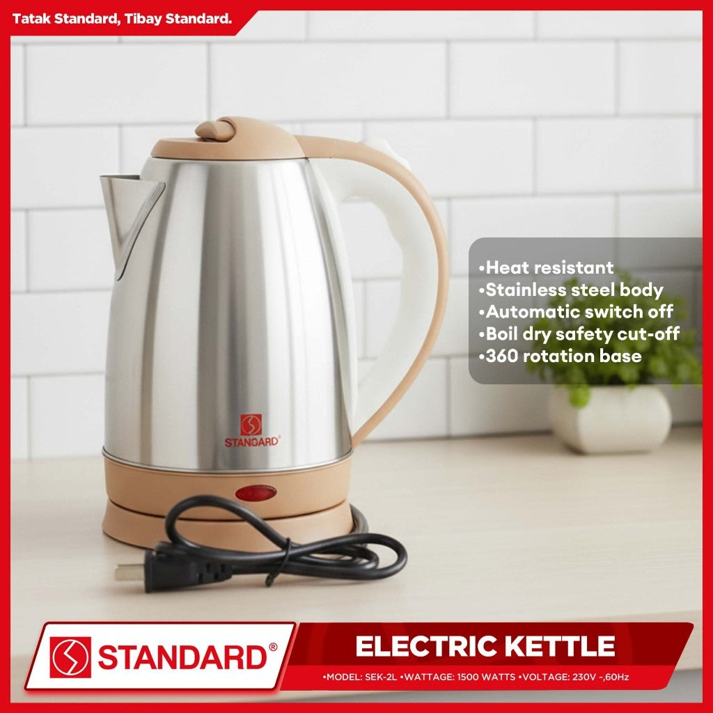 STANDARD ELECTRIC KETTLE 2L 1500W - STAINLESS STEEL BODY