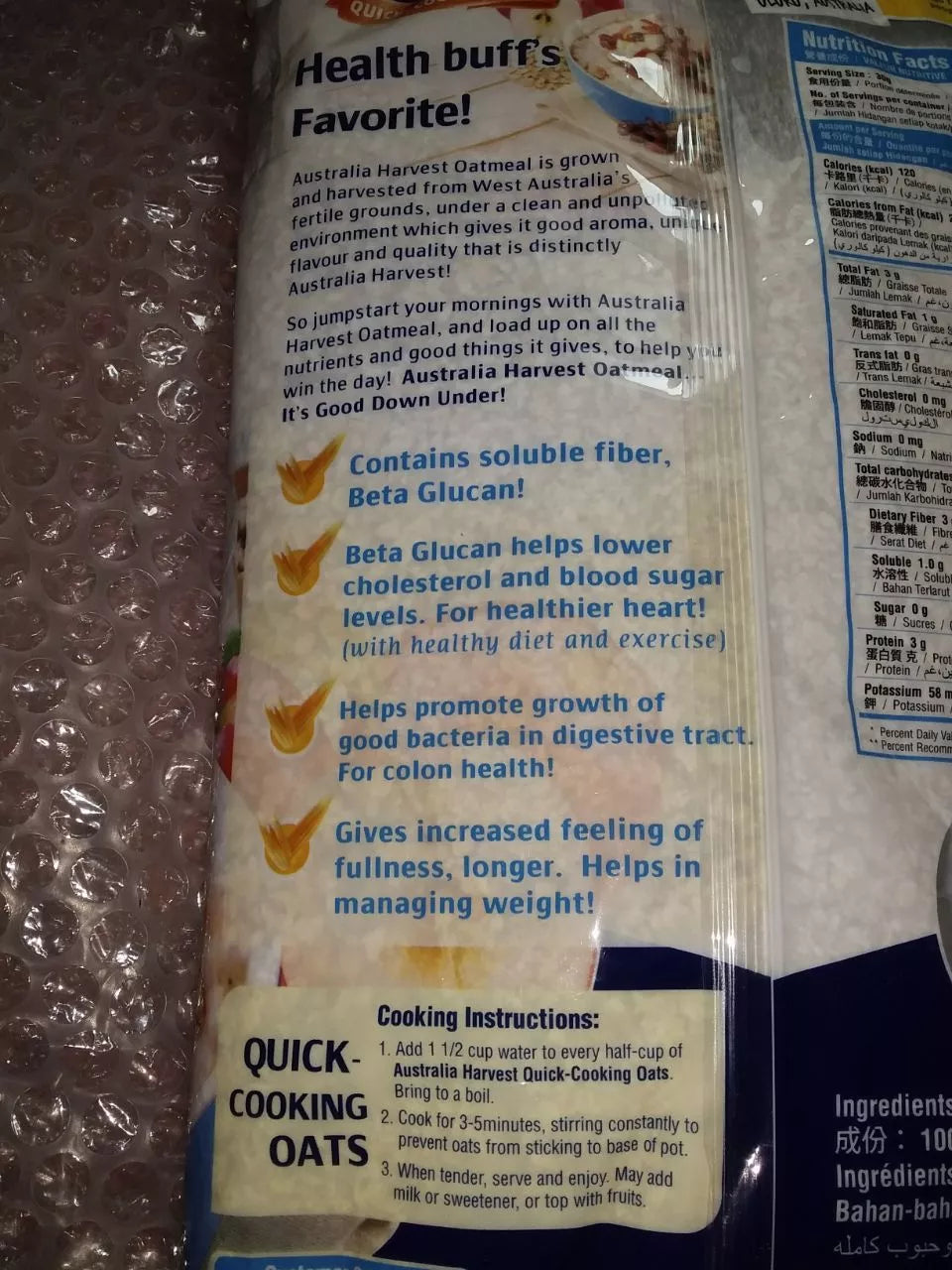 Australia Harvest Quick Cooking Oats 1kg x 15 packs - 1 case