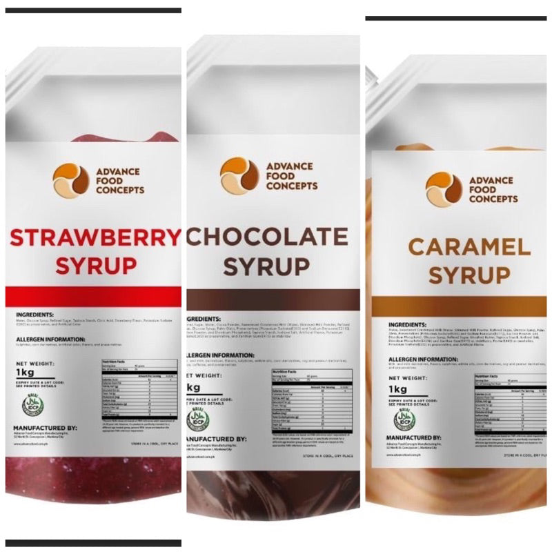 Advance Food Concept Chocolate, Caramel and Strawberry Syrup 1kg