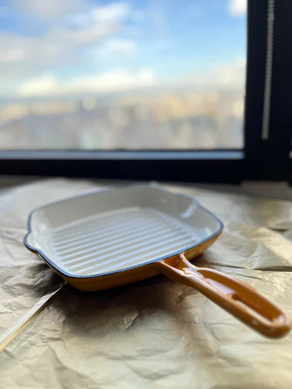 Happiness ENAMEL CAST IRON GRILL PAN- Yellow